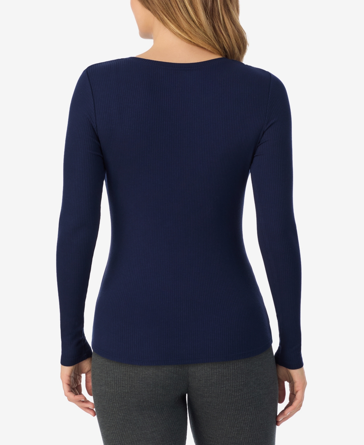 Cuddl Duds Petite Henley Neck Long Sleeve Top In Blue
