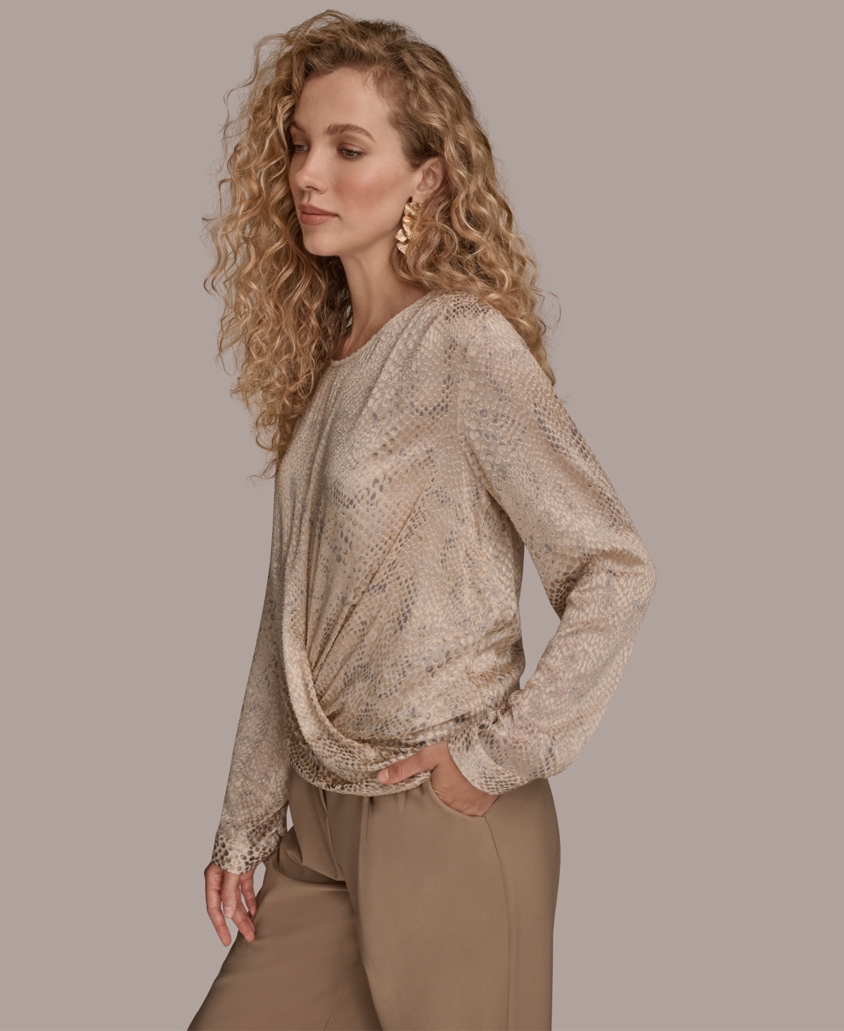 Donna Karan New York Women's Long Sleeve Drape Top