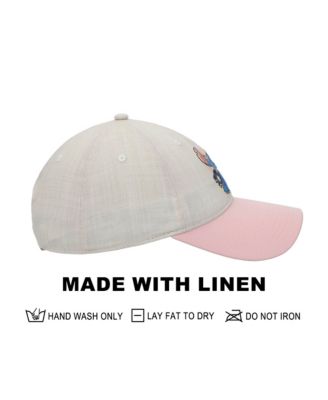 Stitch Embroidered Character & Flowers Women's White & Pink Unstructured Baseball Cap