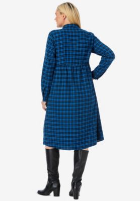 Plus Size Plaid Flannel A-Line Shirtdress