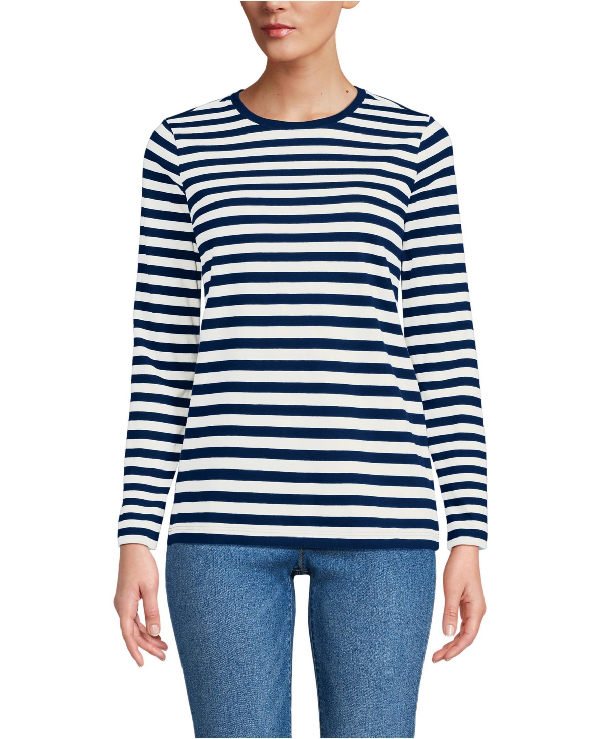 Lands' End Women's Relaxed Supima Cotton Long Sleeve Crew Neck T-Shirt