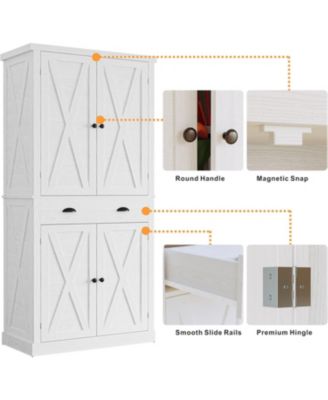 Kitchen Pantry with Barn Doors, Drawer, 4 Adjustable Shelves, White