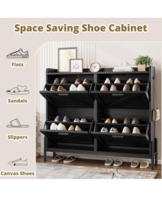 Shoe Storage Cabinet with 4 Flip Drawers, Metal Legs, Black