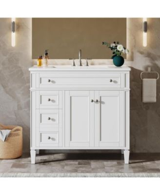 36" Rubberwood And MDF Solid Wood Frame 4 Drawers & 2 Doors Bathroom Vanity with Sink