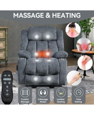 Power Lift Recliner with Heat & Massage, Electric Chenille Chair with USB Port, Cup Holders & Heavy-Duty 350 LBS Support-Maison Boucle