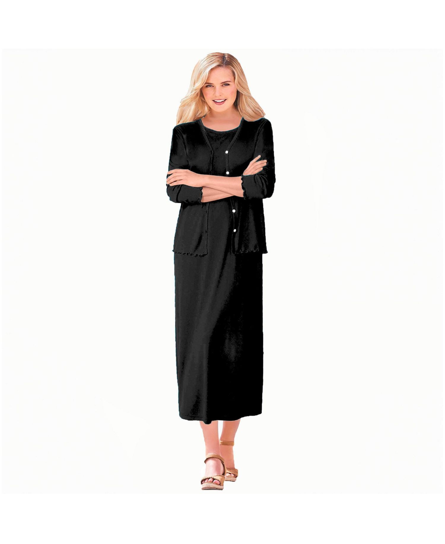 Plus Size Lettuce Trim Knit Jacket Dress