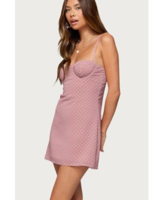 Womens Polka Dot Cupped Chiffon Mini Dress