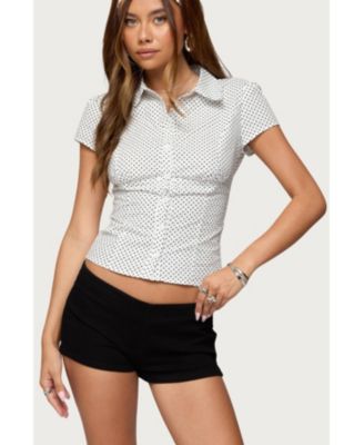 Women's Polka Dot Tailored Button Up Shirt