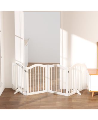 27.6" Height Tall Freestanding Pet Gate 4 Panels Foldable Dog Gate Solid Wood Folding Safety Fence Wooden Dog Gate