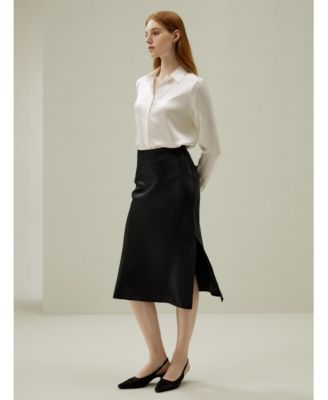 Women's Basic Concealed Placket Silk Shirt