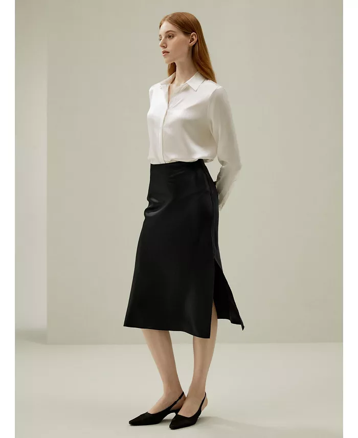 Women's Basic Concealed Placket Regular Fit Silk Shirt - thumbnail 10