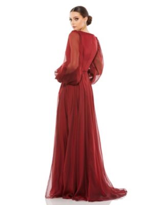 Women's Sheer Blouson Sleeve Surplice Gown