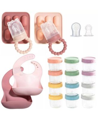 Sperric Baby Feeding Set Silicone Baby Fruit Feeders Baby Bibs 12-Piece Glass Baby Food Storage Containers w Lids Baby Must-Have Bpa-Free Easy 49$