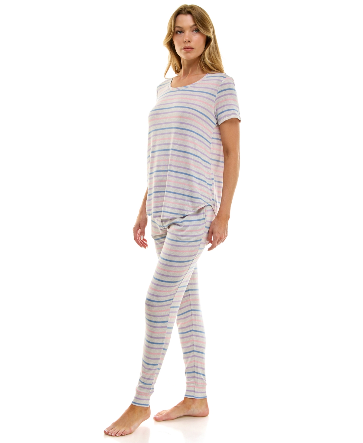 Roudelain Scoop Neck T-shirt & Jogger Pants Pajama Set In Multi