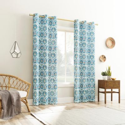 Hillard Watercolor Medallion Semi-Sheer Grommet Curtain Panel