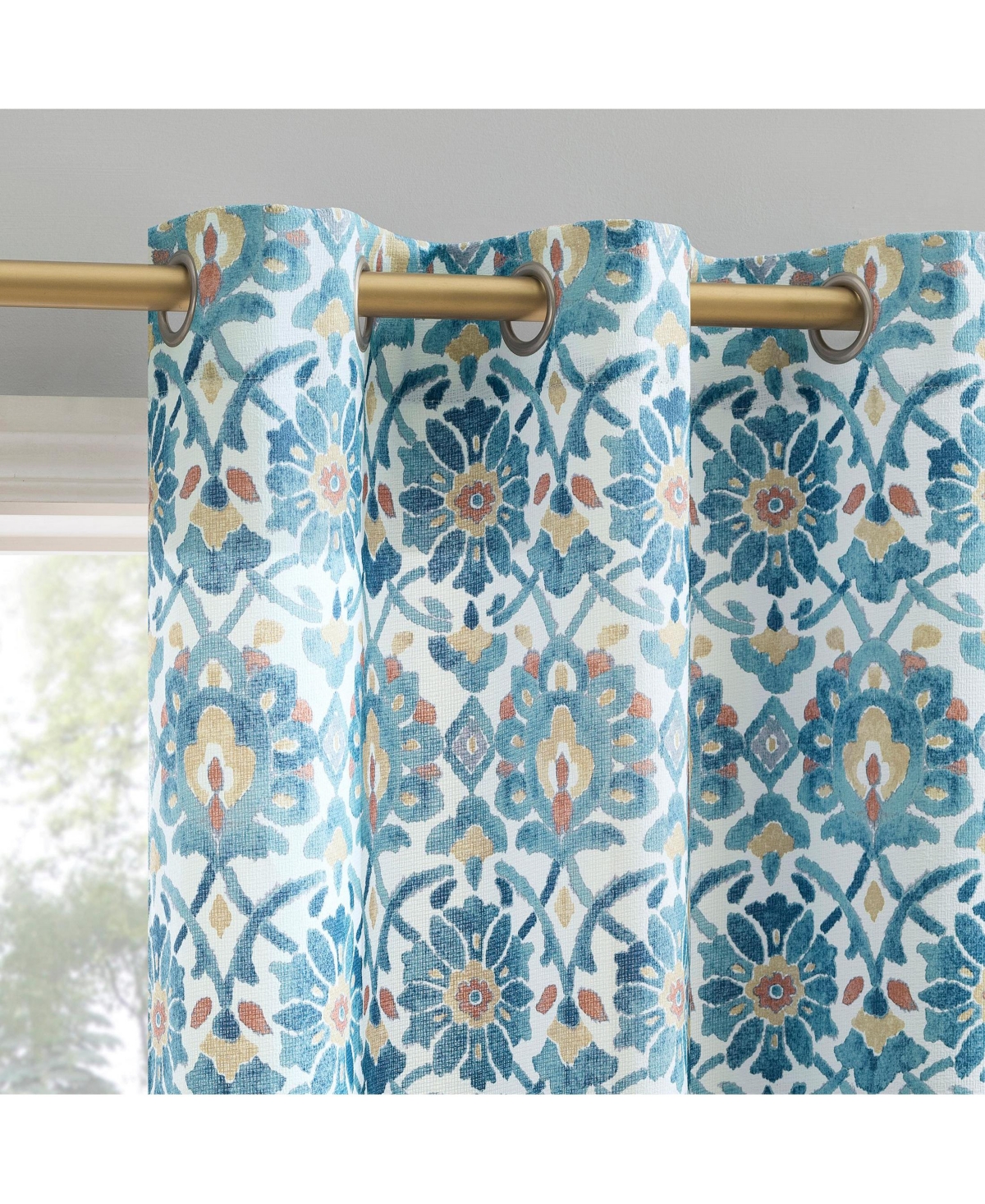 Hillard Watercolor Medallion Semi-Sheer Grommet Curtain Panel