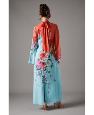 Women's Printed Tie Back Column Maxi Dress