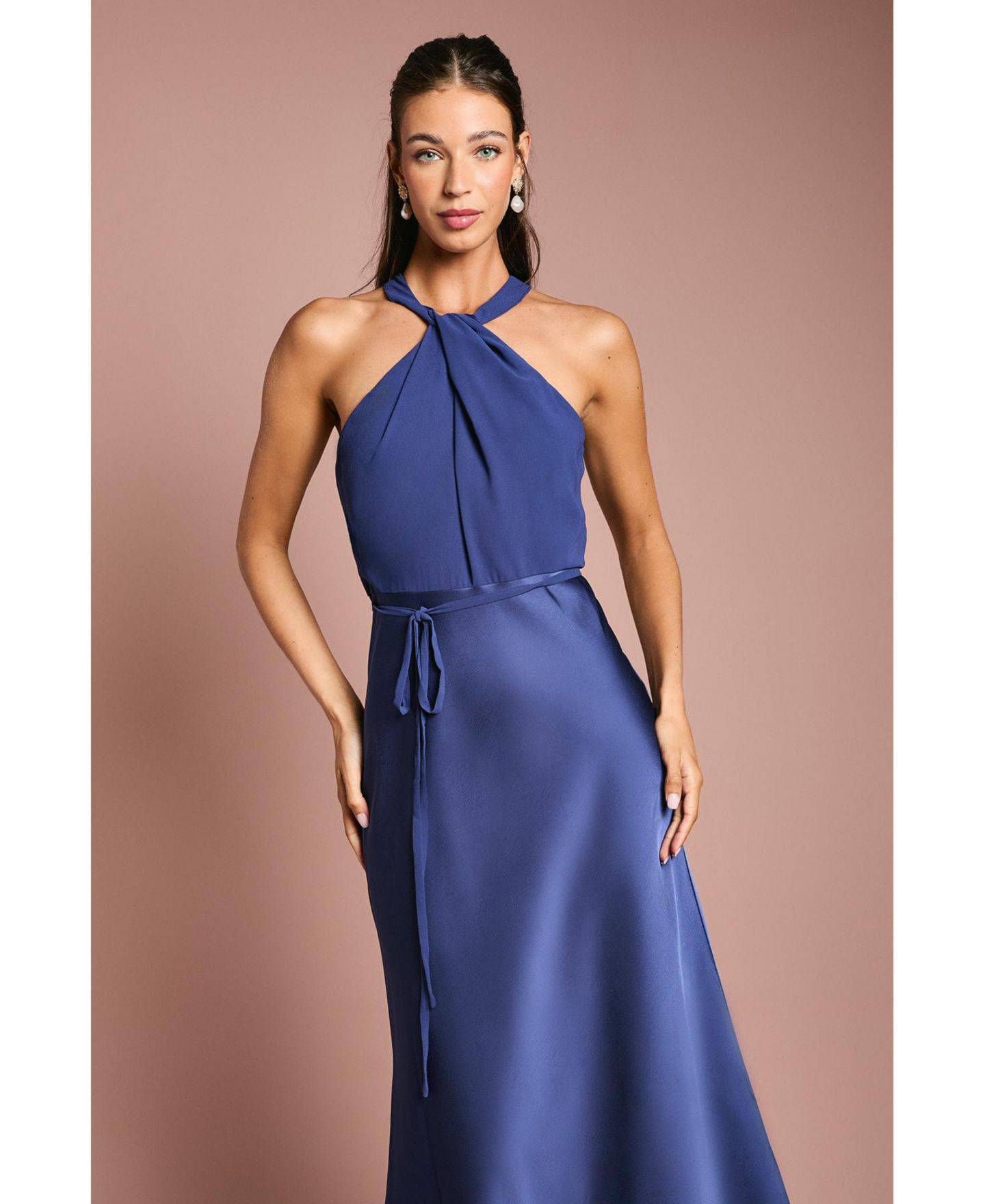Женское платье Oasis Satin Halter Neck Bridesmaid, цвет: Тёмно-синий — фото 5
