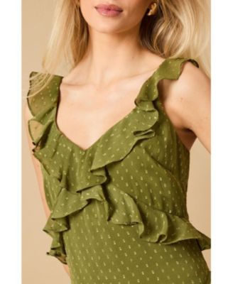 Women's Dobby Ruffle V-Neck Tiered Midi Dress