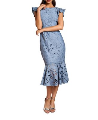 Women's Frill Sleeve Lace Flute Hem Dress