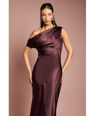 Women's Satin One Shoulder Fishtail Maxi Dress