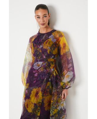 Women's Organza Puff Sleeve Midi Dress