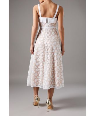 Women's Mesh Sequin Belted Midi Dress