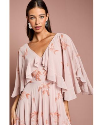 Embellished Frill Cape Midi Dress