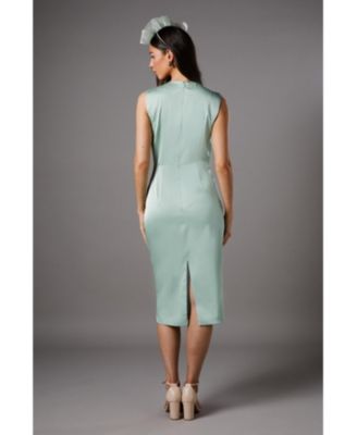 Women's Sleeveless Satin Frill Midi Dress