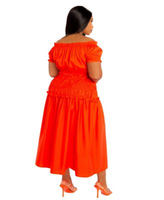Women's Plus Size Off Shoulder Smocked Midi Dress