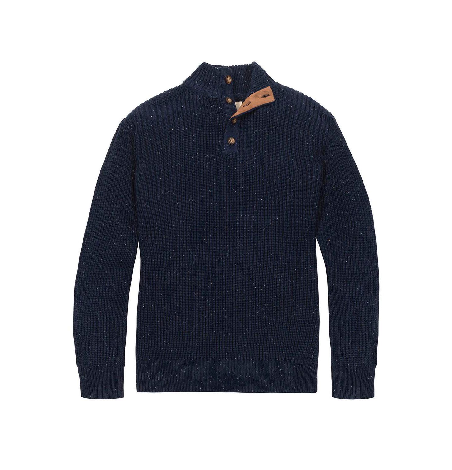 Мужской кардиган Hope & Henry Organic Mock Neck Cardigan Stitch, цвет: Тёмно-синий — фото 4