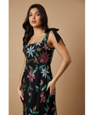 Floral Embellished Split Midi Dress