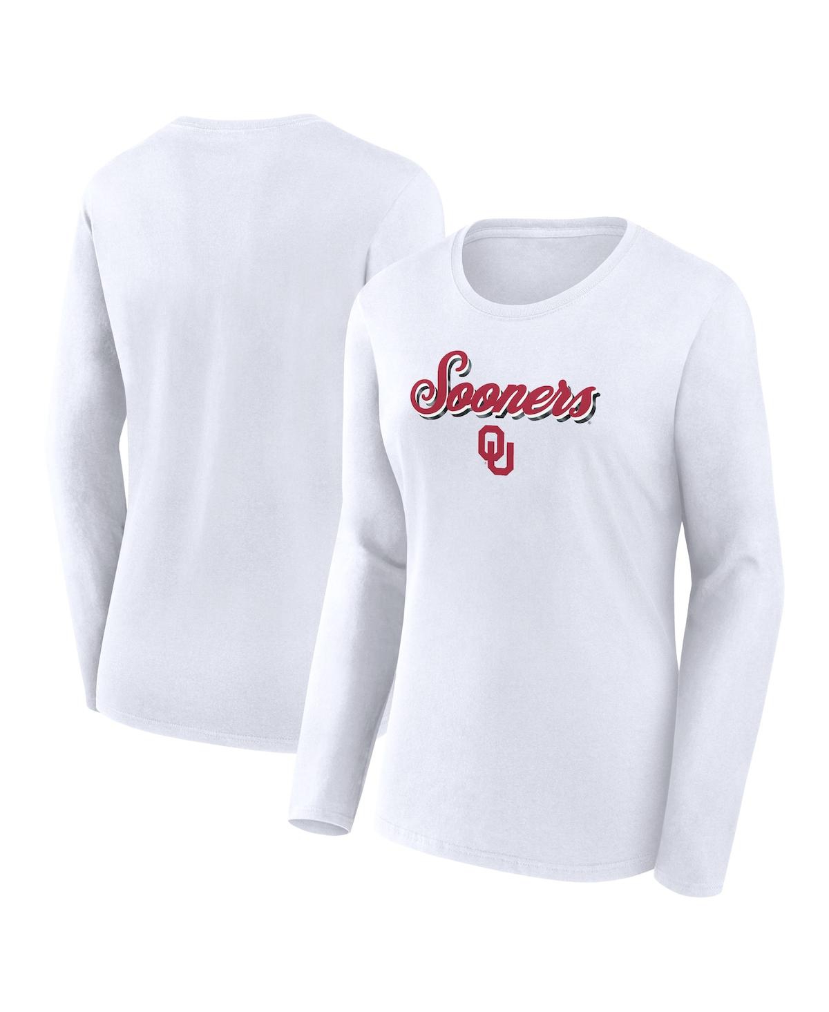 Fanatics Women's White Oklahoma Sooners Double Team Script Long Sleeve T-shirt In White