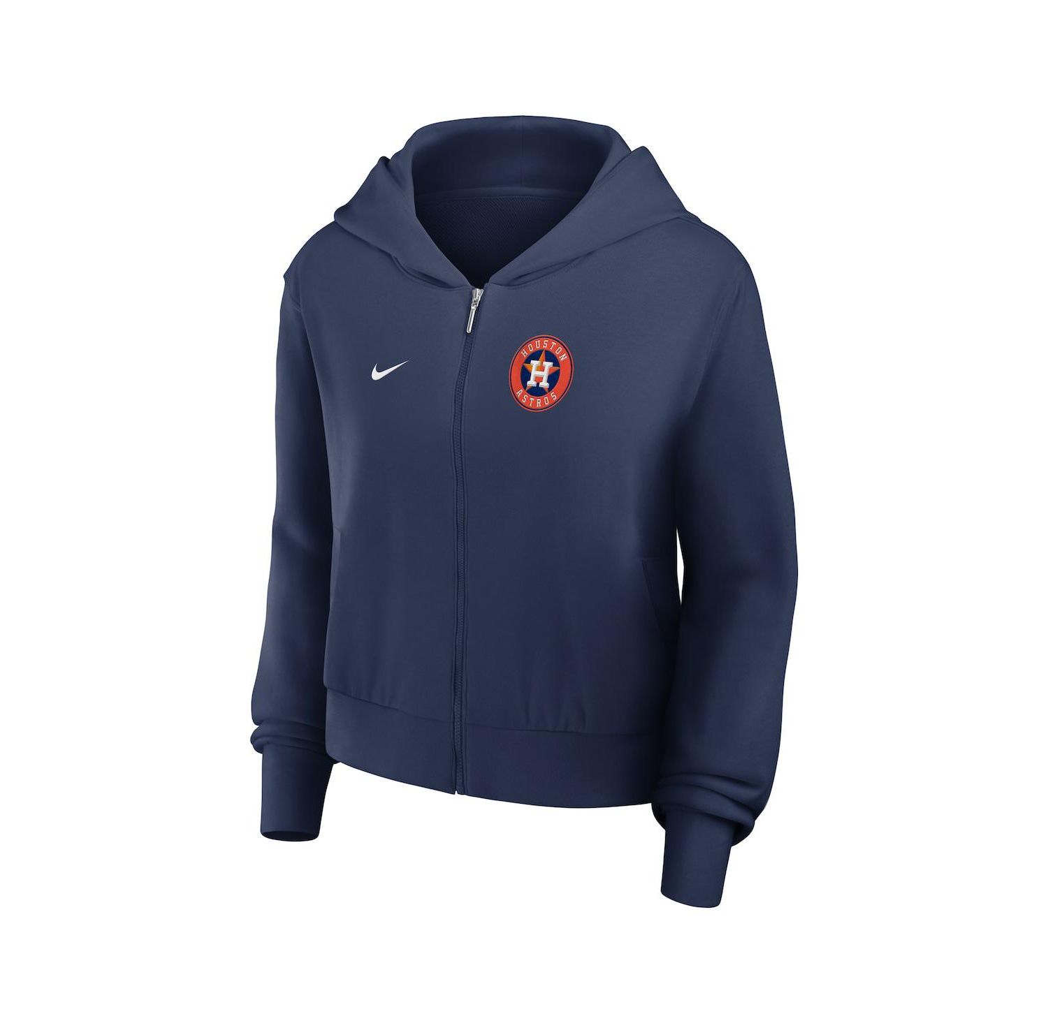 Women's Navy Houston Astros Cropped Chill Full-Zip Hooded Jacket