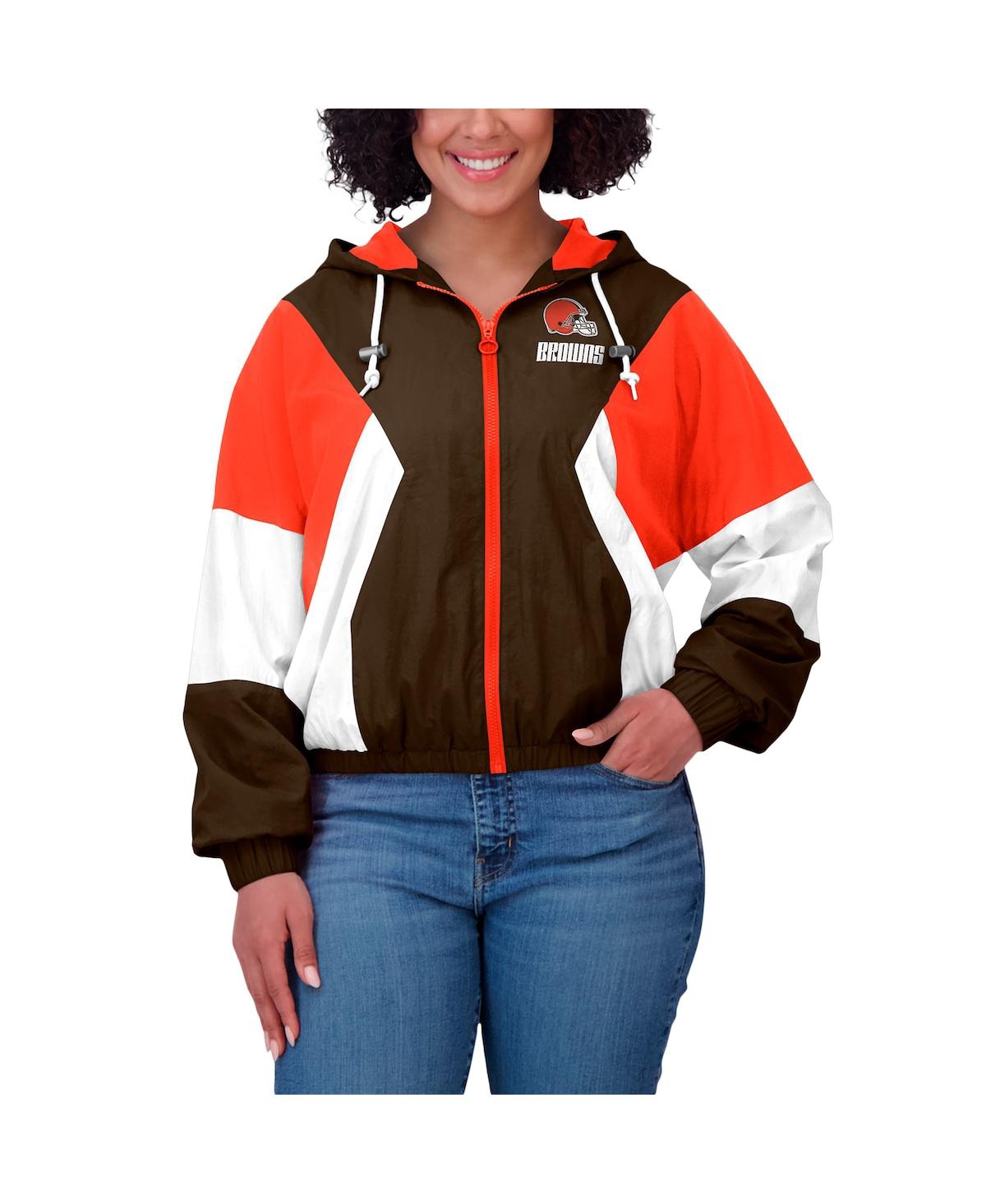 Wear by Erin Andrews Women's Brown Cleveland Browns Color Block Full-Zip Windbreaker Jacket