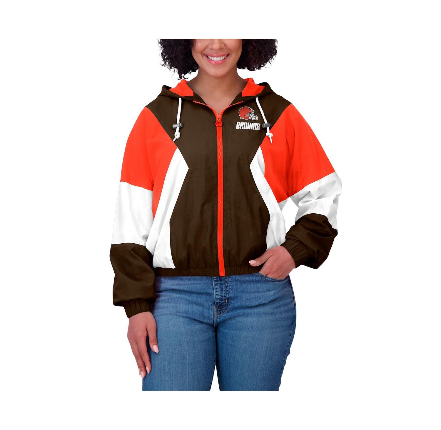 Women's Brown Cleveland Browns Color Block Full-Zip Windbreaker Jacket