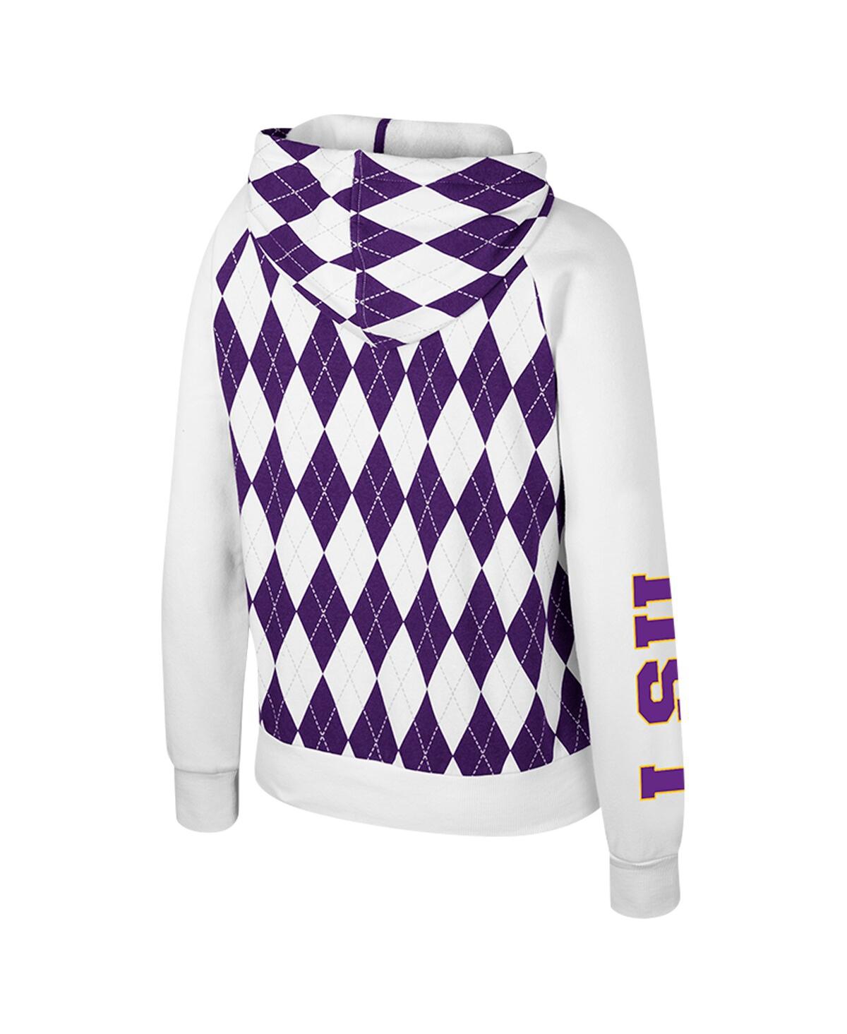 Colosseum Women's White Lsu Tigers The Dealio Argyle Full-zip Jacket In Purple