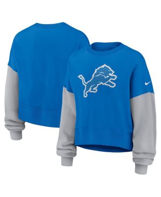 Nike - Women's Blue Detroit Lions Oversized Color-Block Pullover Sweatshirt