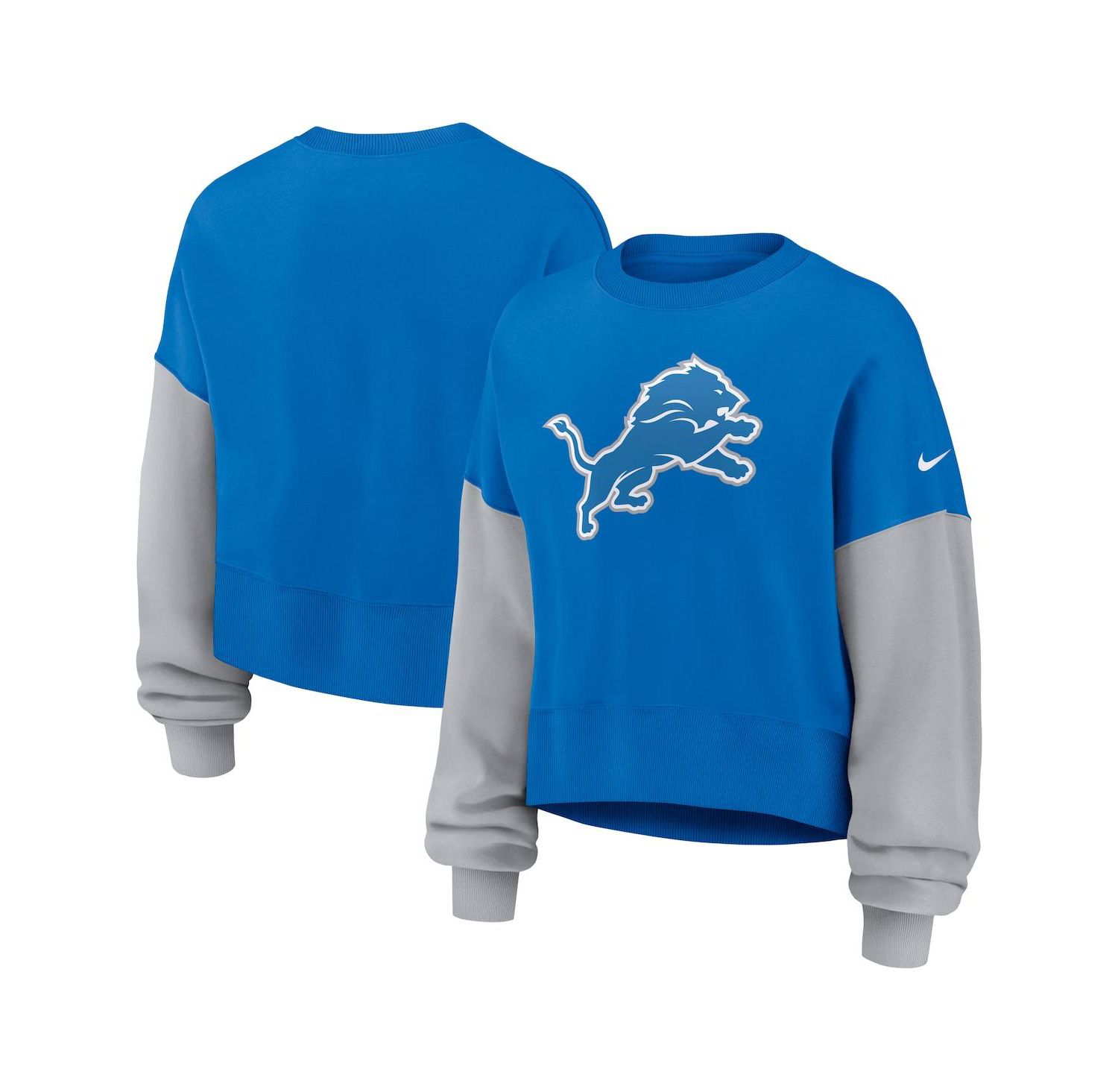 Women's Blue Detroit Lions Oversized Color Block Pullover Sweatshirt