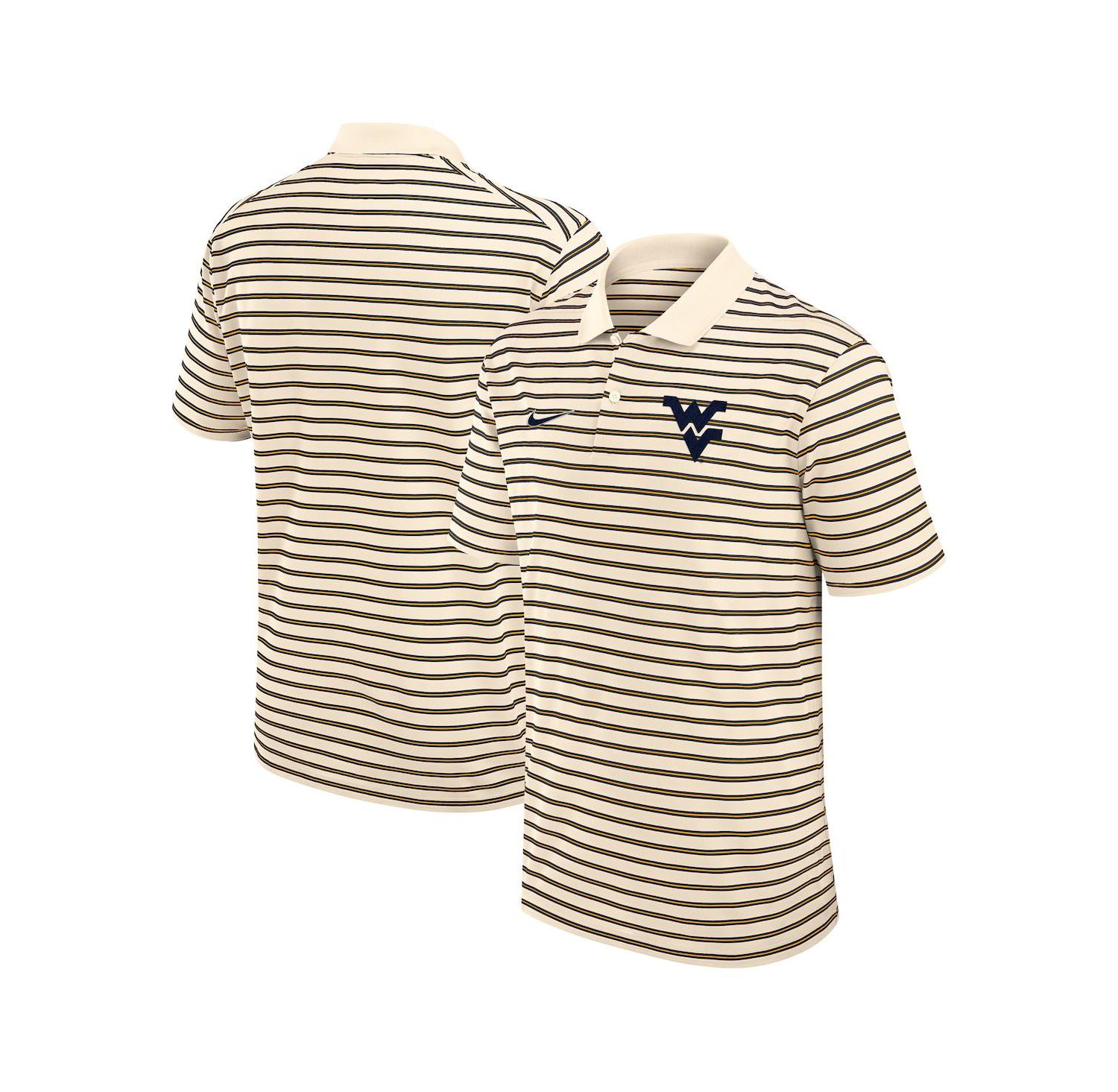 Men's Cream West Virginia Mountaineers Solid Foundation Striped Performance Polo Shirt