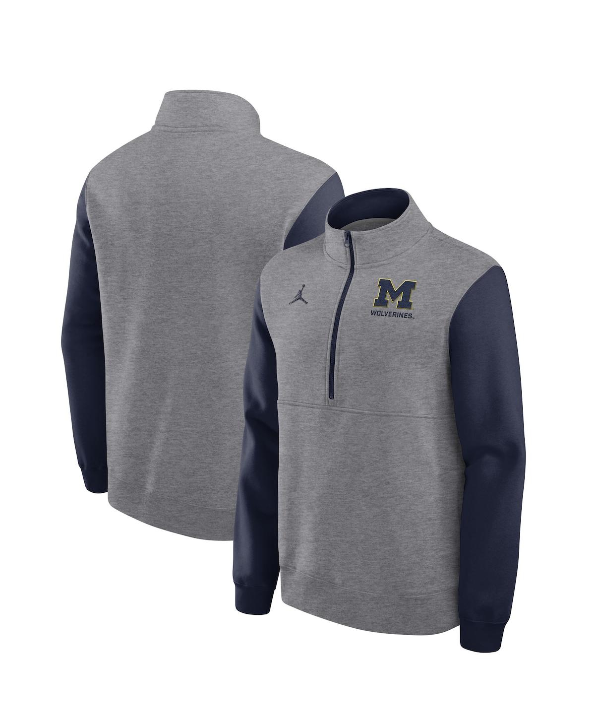 Jordan Men's Heather Gray Michigan Wolverines Club Fleece Half-zip Pullover Sweatshirt In Brown
