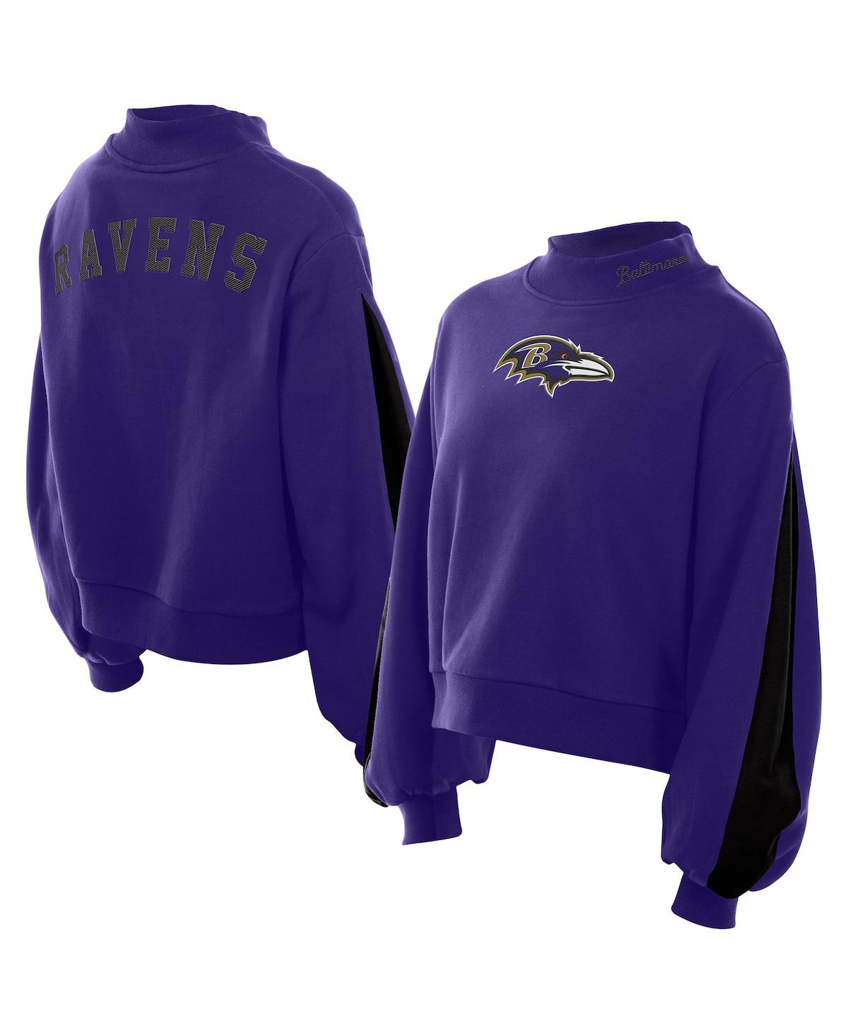 New Era Women's Purple Baltimore Ravens Sport Night Mock Neck Balloon Sleeve Pullover Sweatshirt