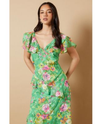 Women's Ruffle Sleeve Jacquard Midi Dress