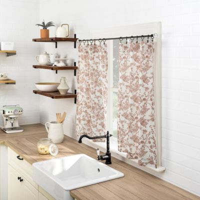 Elodie Tonal Botanical Semi-Sheer Rod Pocket Kitchen Curtain Tier Pair