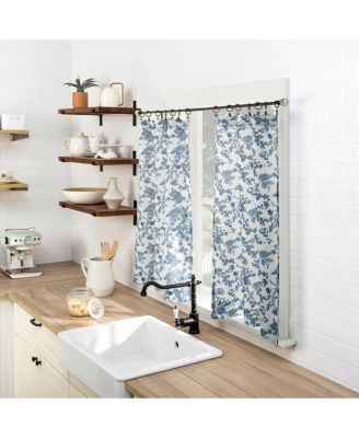 Elodie Tonal Botanical Semi-Sheer Rod Pocket Kitchen Curtain Tier Pair