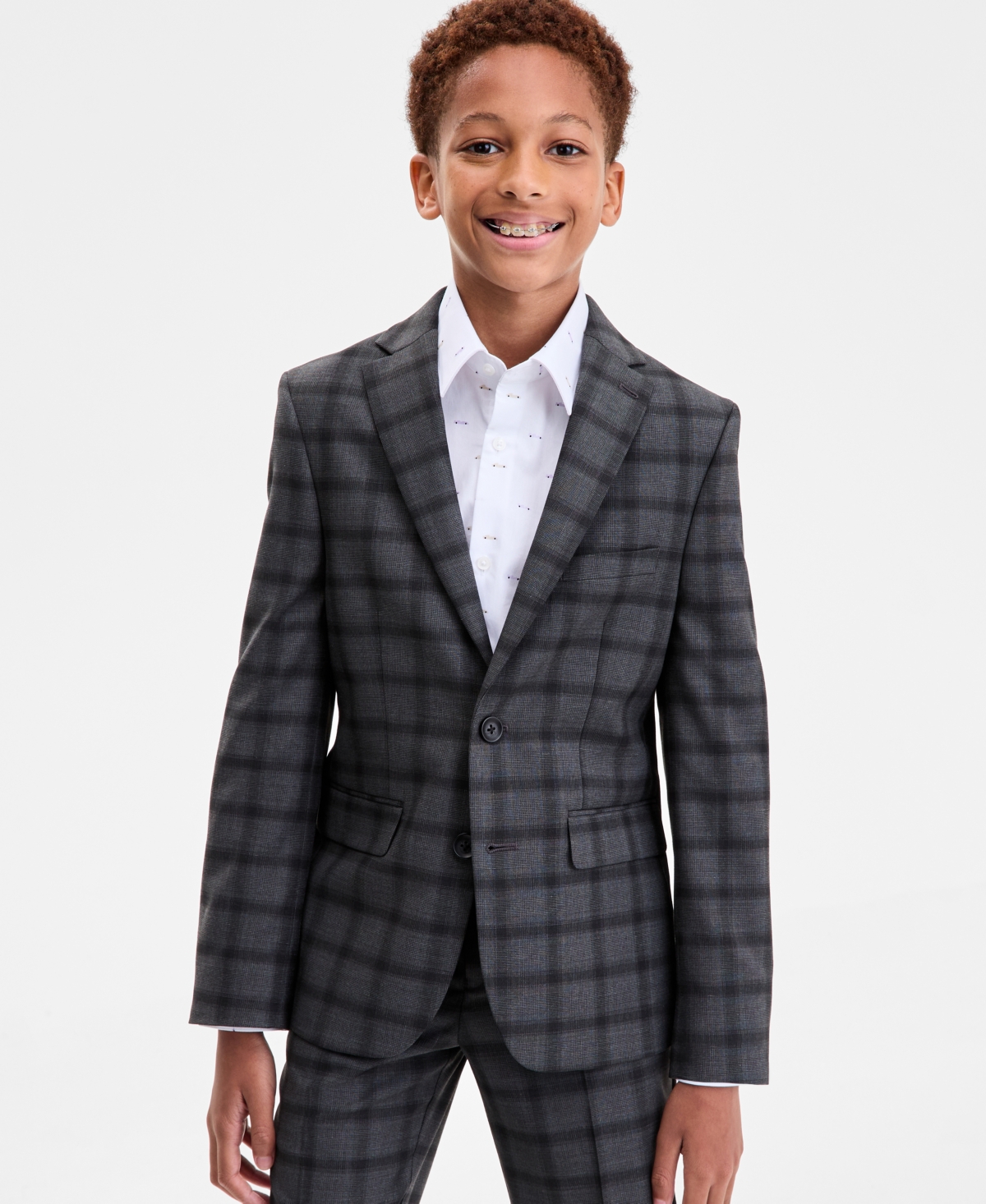 Kenneth Cole Reaction Big Boys 2-piece Plaid Pattern Suit Set In Black