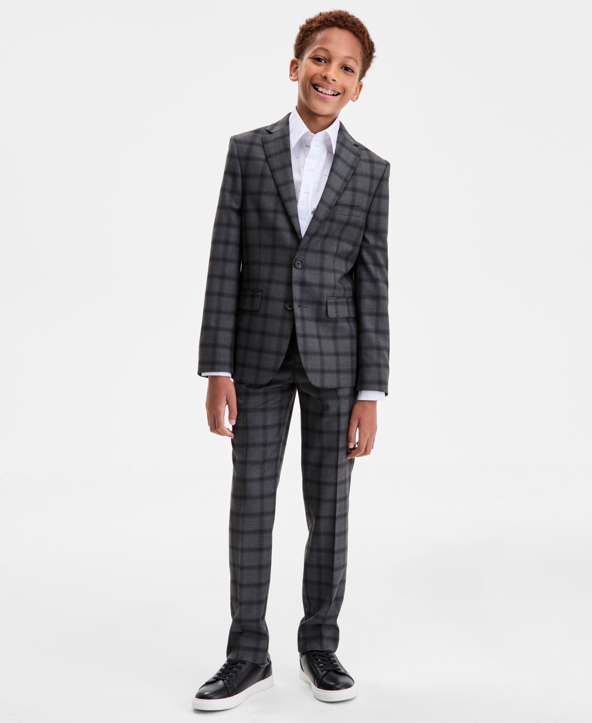 Kenneth Cole Reaction Big Boys 2-piece Plaid Pattern Suit Set In Black