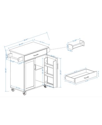 CASAINC Rubber Wood Top Rolling Cart with Drawer, Cabinet & Rack Kitchen Island
