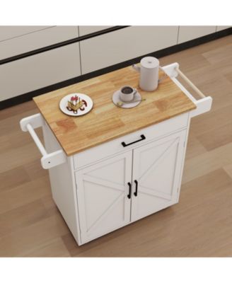 Rolling Kitchen Cart with Adjustable Shelves, Towel Rack and Wood Top for Storage