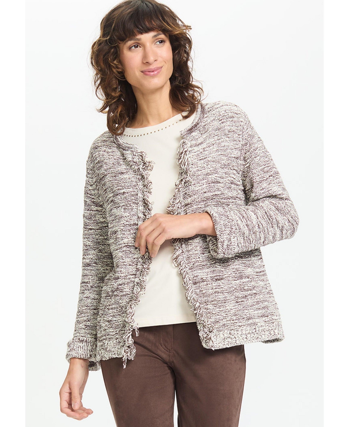 Olsen Fringe Trim Cardigan